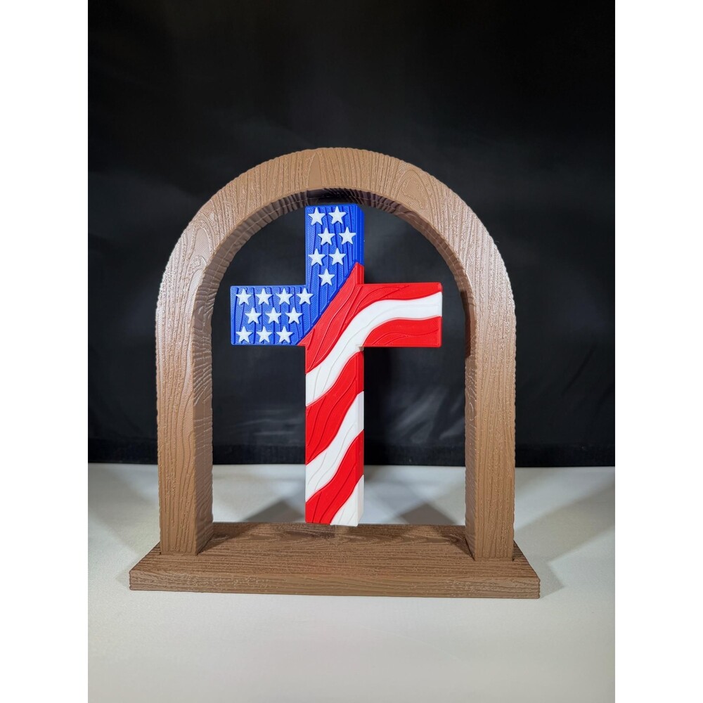 Patriotc Floating Cross - 3D Printed Faith & Freedom Display